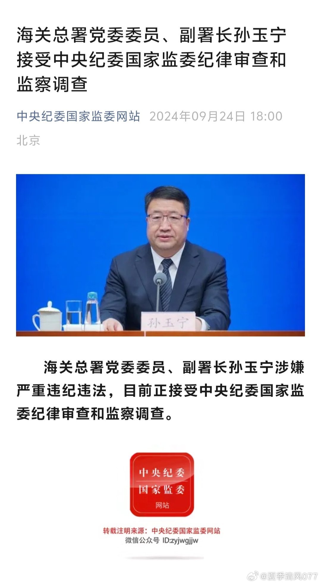 海关总署原副署长孙玉宁被双开事件解读